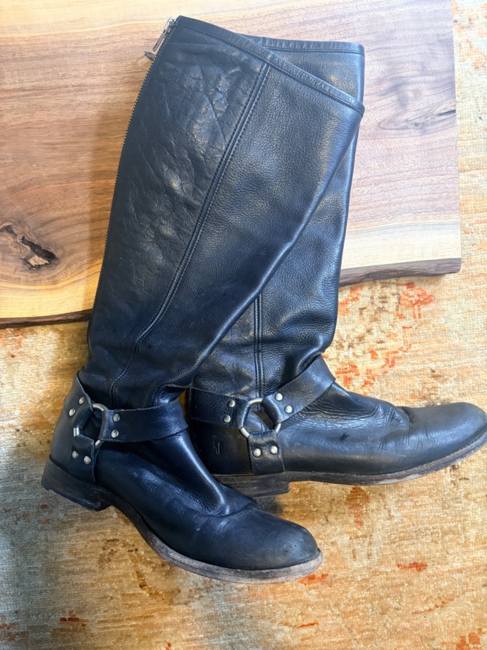 FRYE AND CO. Philip Harness Black Leather Riding Boots